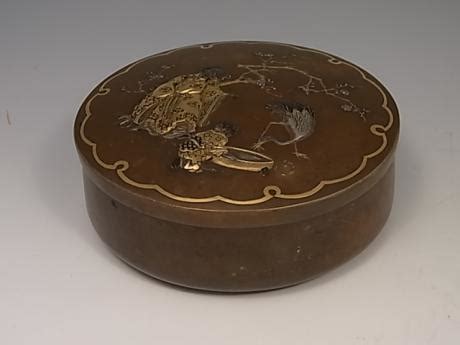 japanese early 20th century bronze circular covered box mixed metal|Bronze Primary Antique Japanese Boxes for sale .